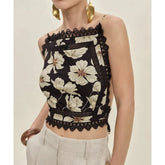 Floral Backless Adjustable Straps Bow Tied Split Square Top
